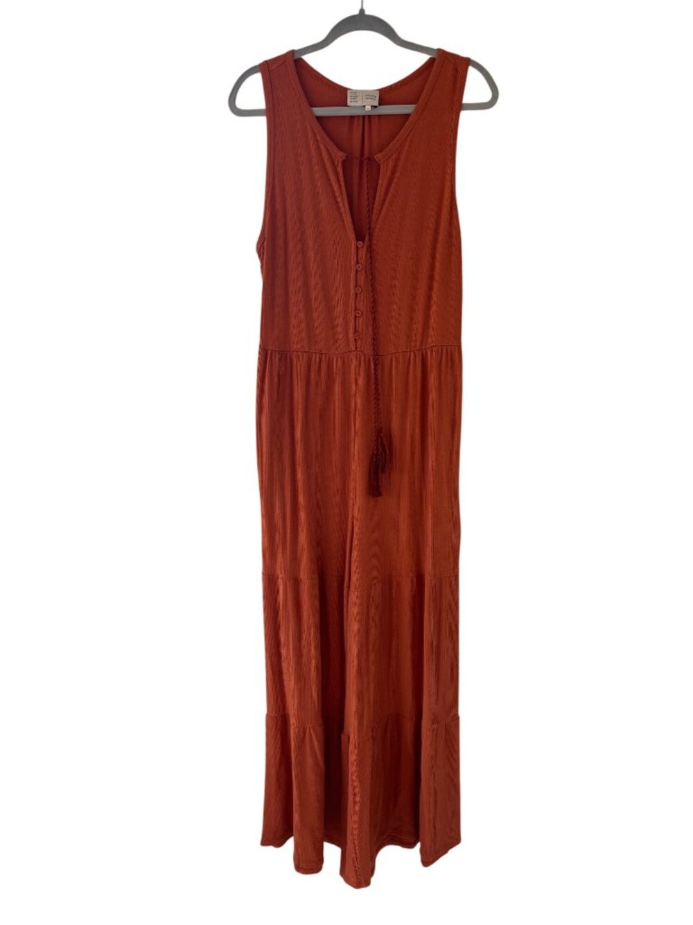 Anthropologie Marina Tiered Wide-Leg  Jumpsuit In Rust Orange Sleeveless Pockets - Picture 9 of 12